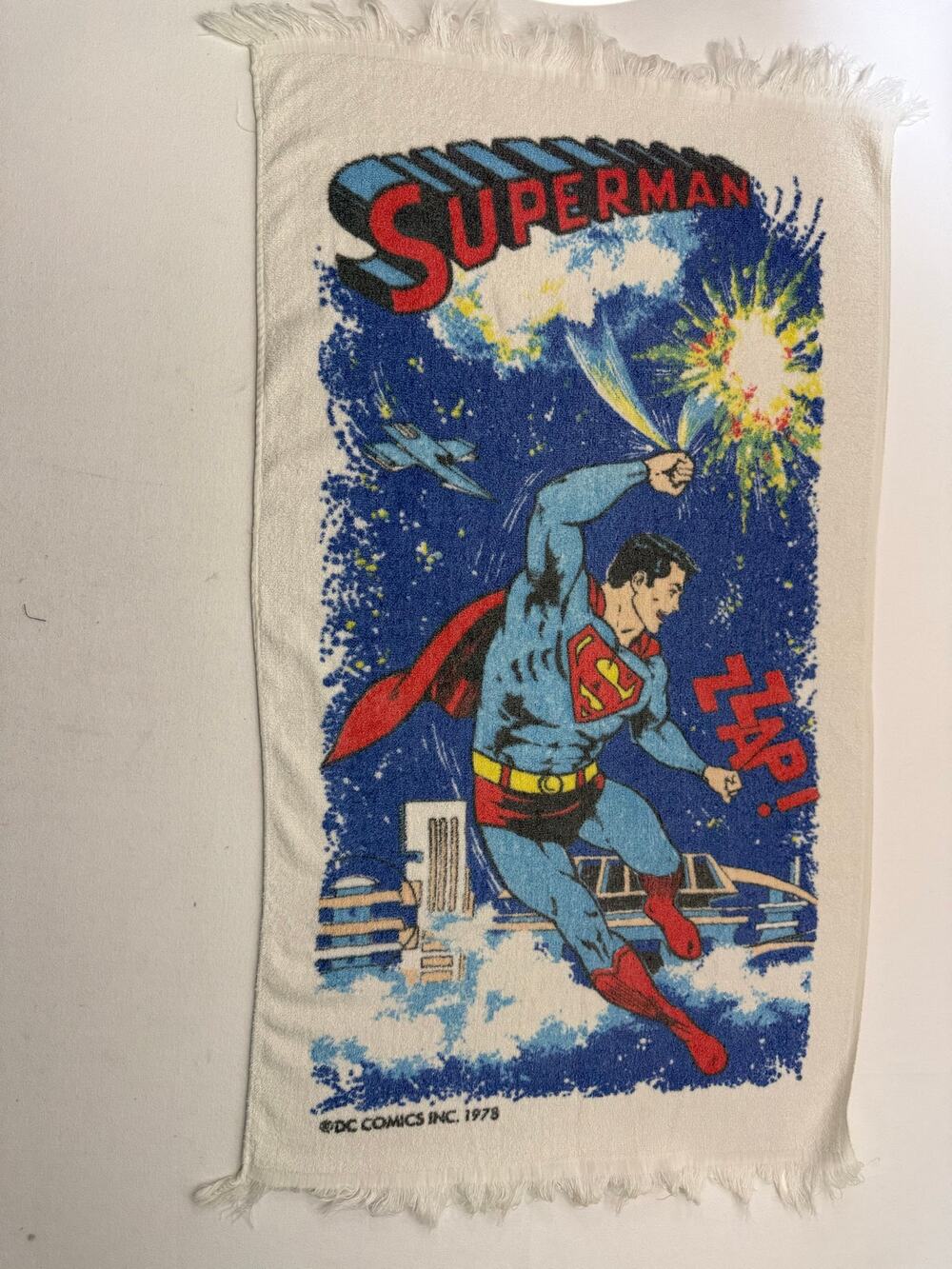 Vintage 1978 Superman Hand Towel DC Comics Fringe 38 x 22
